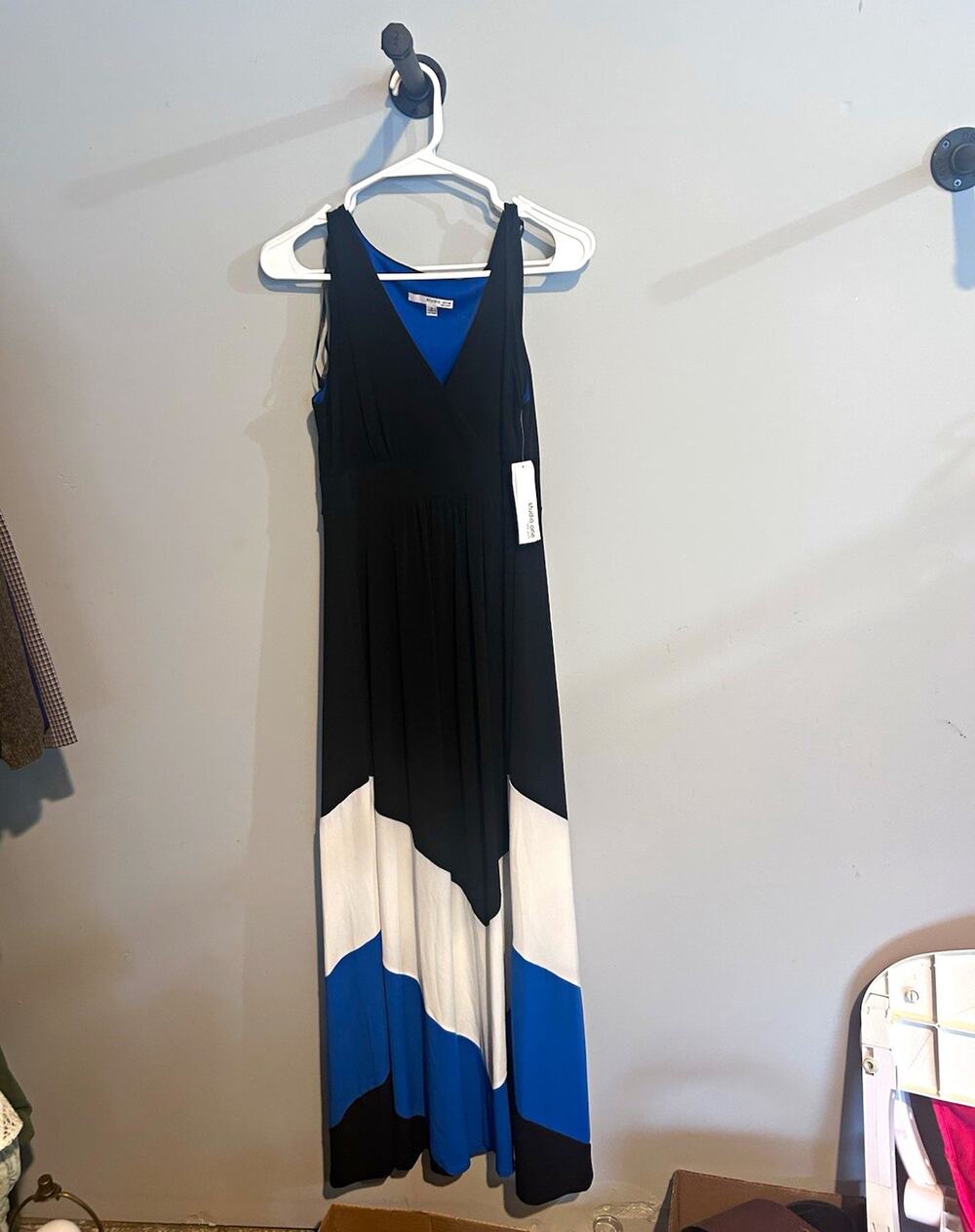Studio One New York Colorblock V-Neck Sleeveless Maxi Dress S Lined Stretch